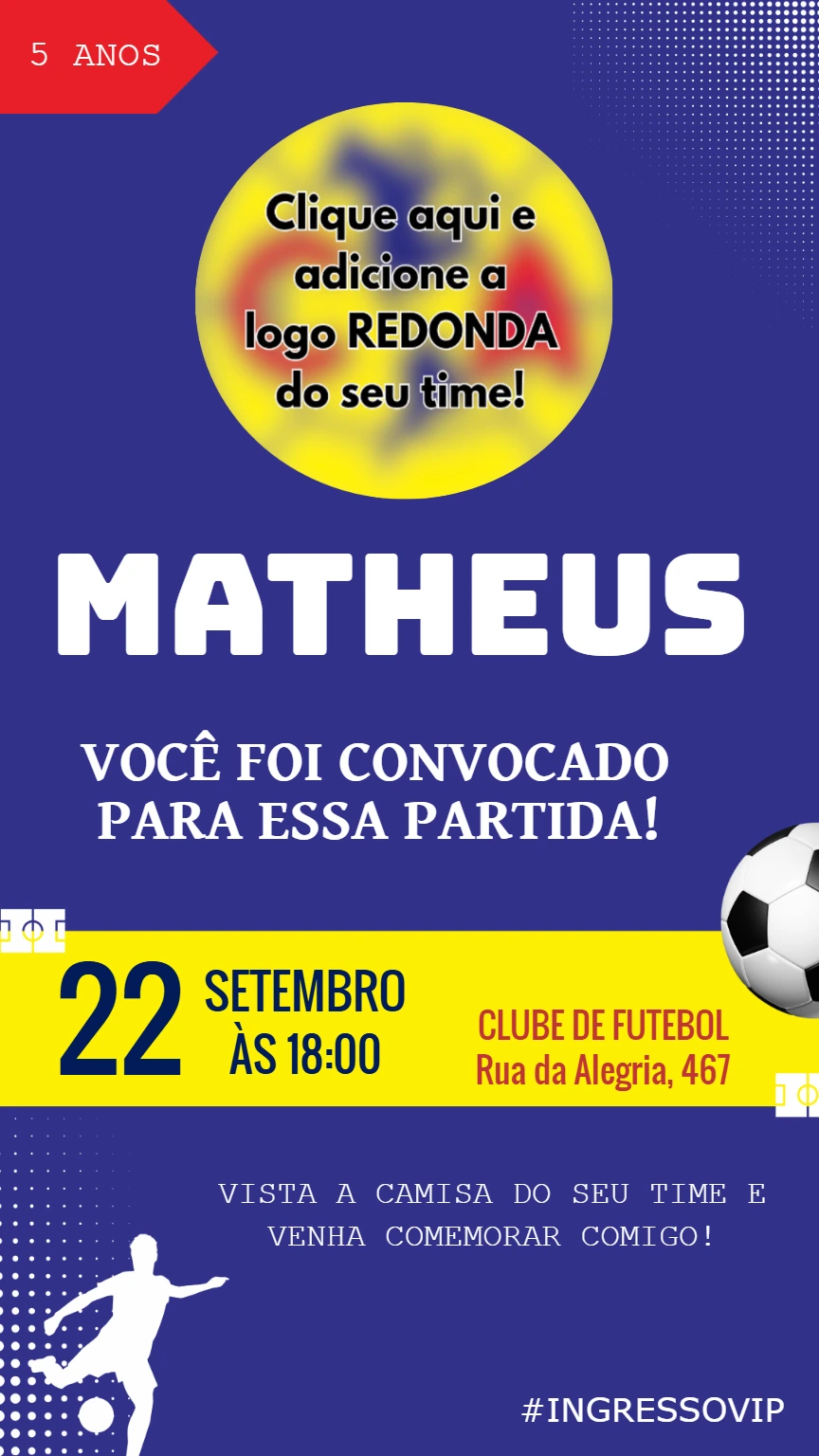 Convite de Aniversário Futebol com Logo do Time para Editar