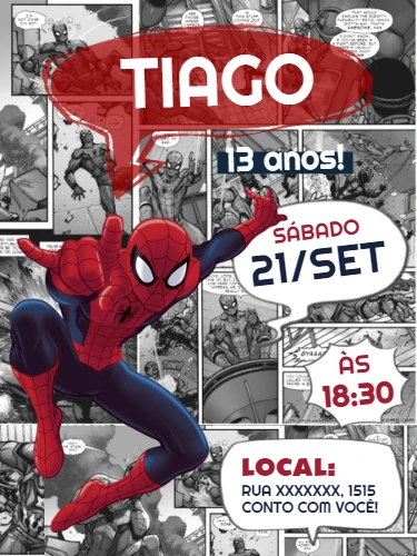 Convite Aniversário Homem Aranha Quadrinhos para Editar Online
