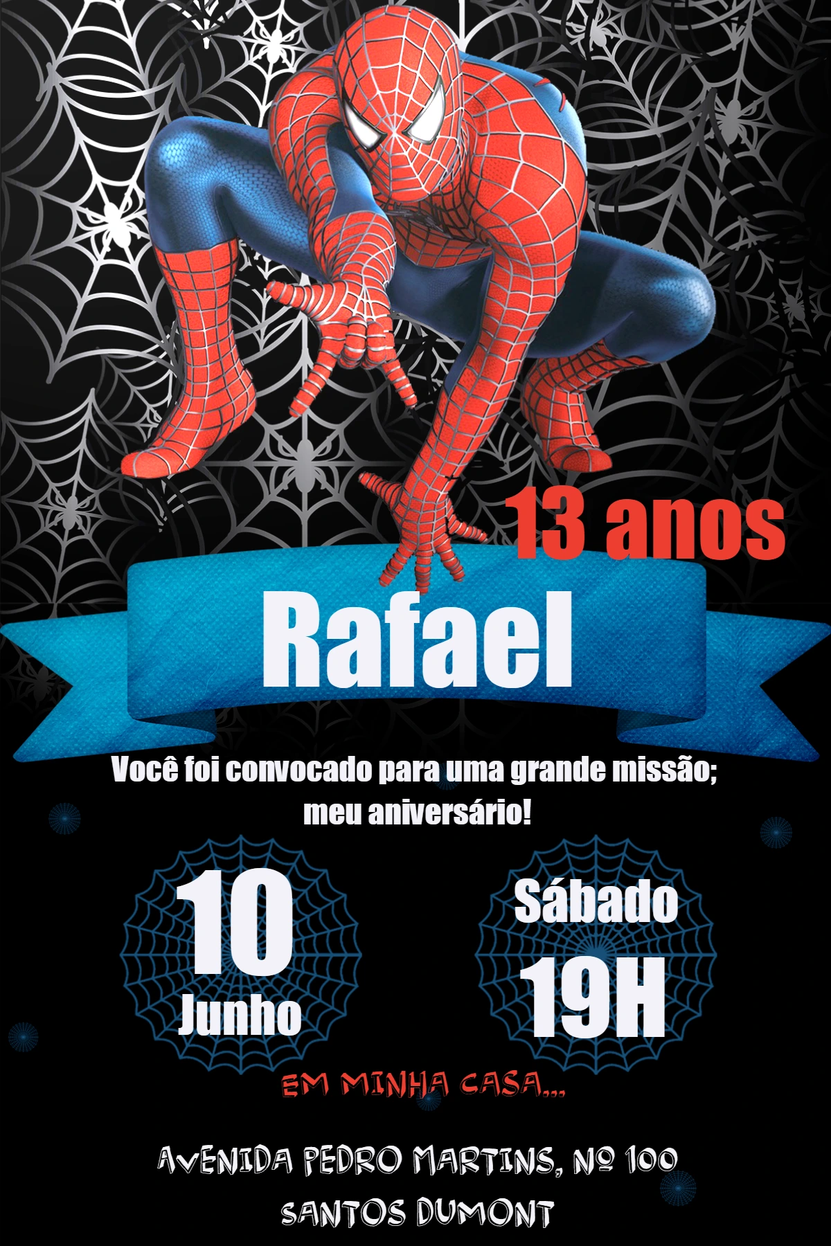 Convite de Aniversário Homem-Aranha para Editar Online
