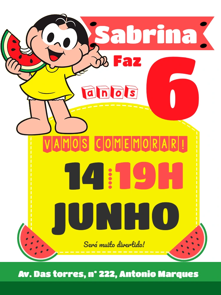 Convite Aniversário Magali Turma da Mônica para Editar Online