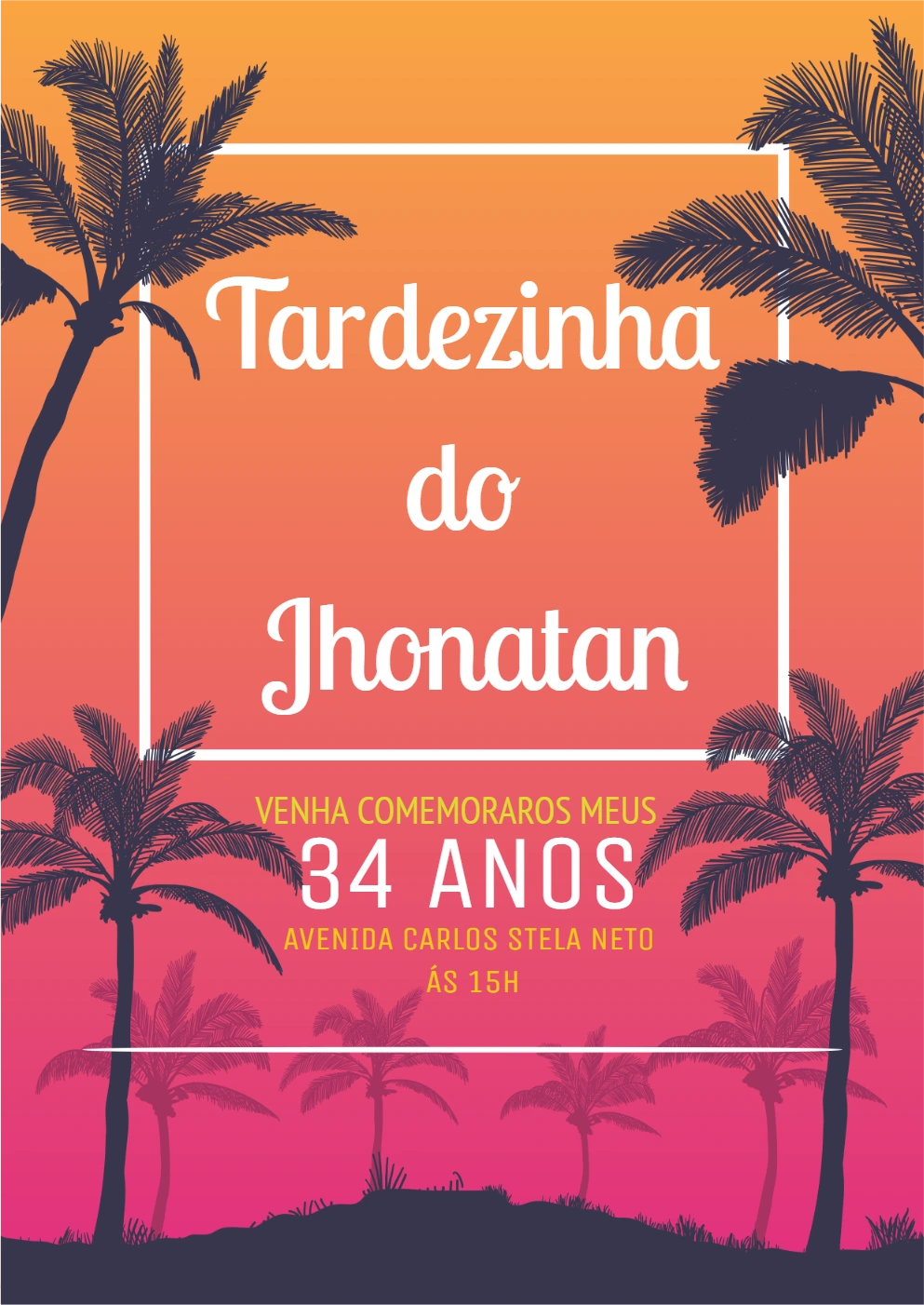 Convite de Aniversário Tardezinha com Pôr do Sol para Editar