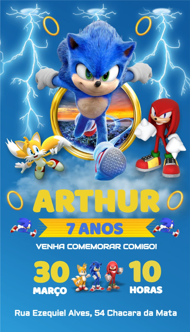 Convite de Aniversário Sonic do Filme para Editar Online