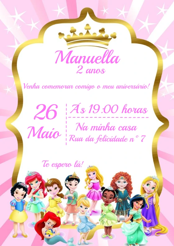 Convite Aniversário Princesas Baby para Editar Online
