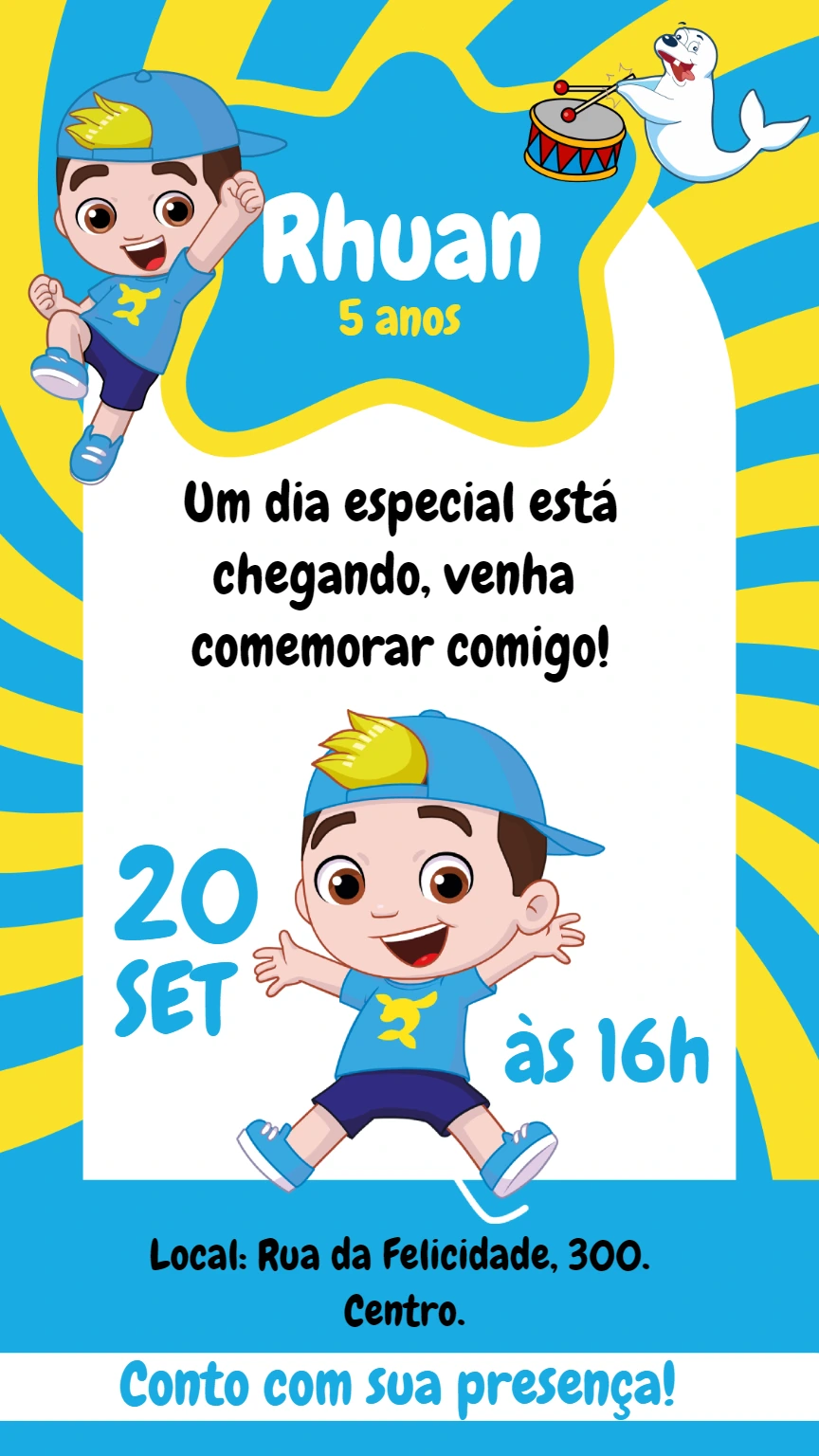 Convite Aniversário Youtuber Infantil com Personagem para Editar