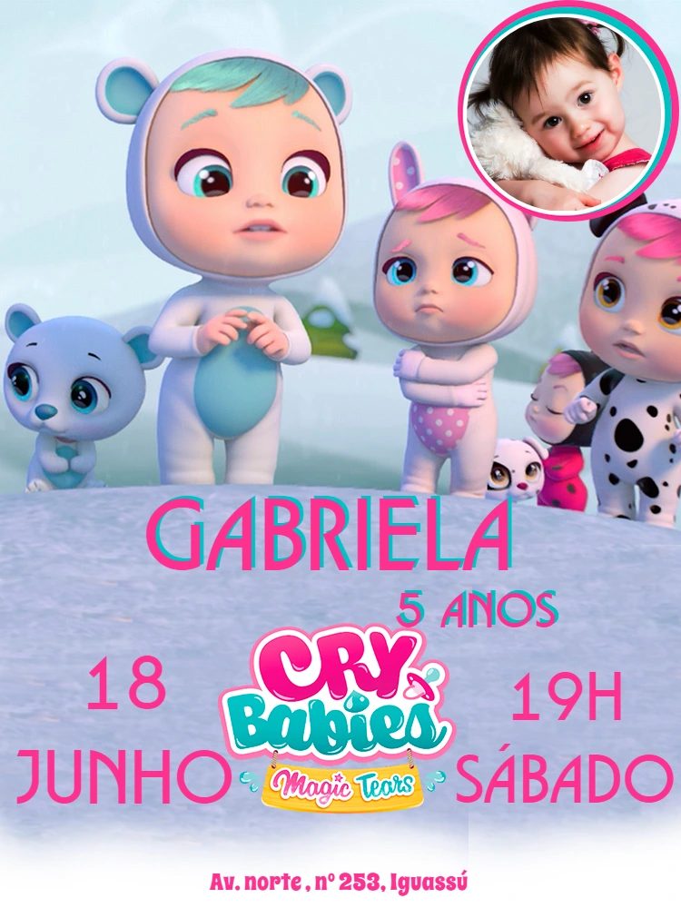 Convite Aniversário Cry Babies com Foto para Editar Online
