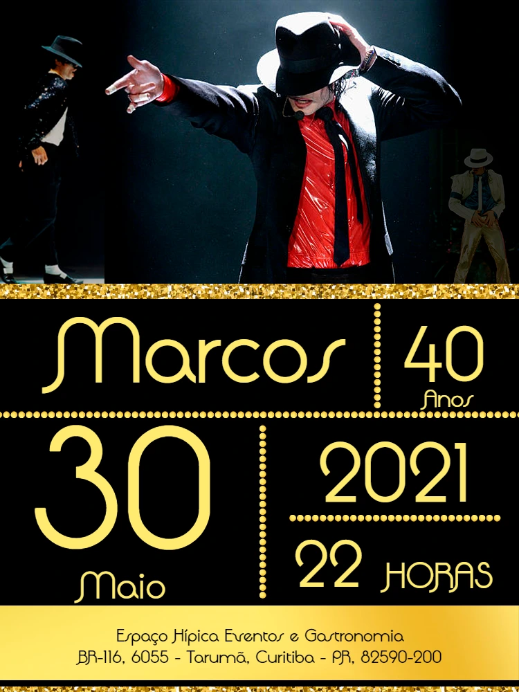 Convite de Aniversário Rei do Pop Michael Jackson para Editar