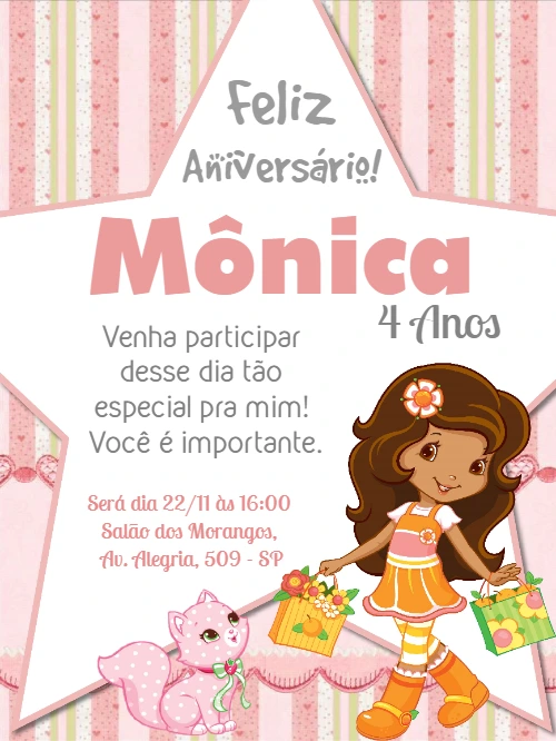 Convite de Aniversário Laranjinha e Gatinha para Editar Online