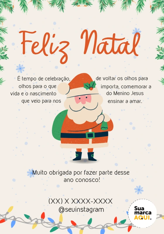 Cartão de Agradecimento de Natal com Papai Noel para Editar