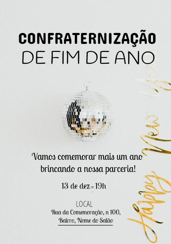 Convite Confraternização Fim de Ano com Disco Ball para Editar