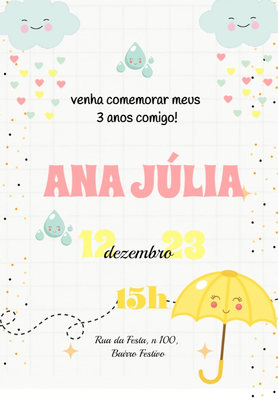 Convite de Aniversário Chuva de Bençãos para Editar Online