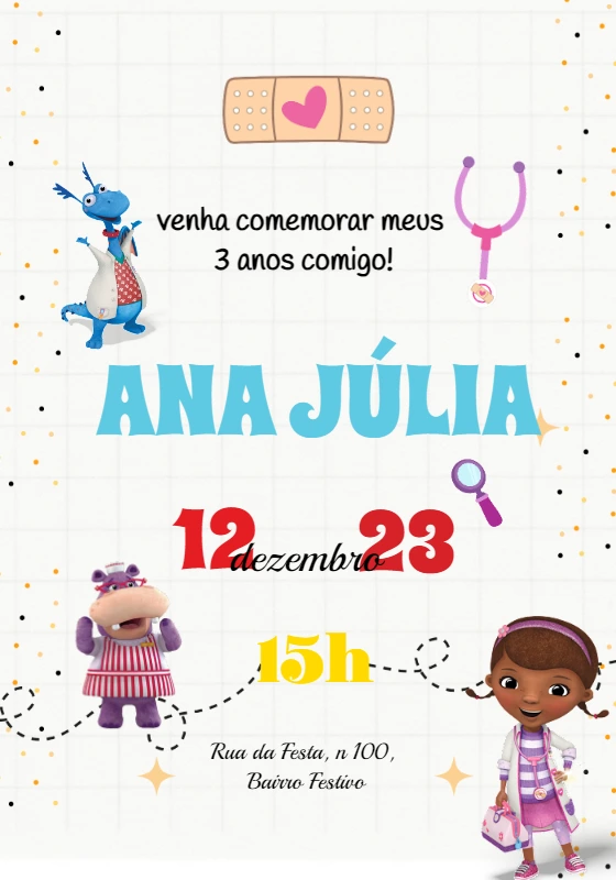 Convite de Aniversário Doutora Brinquedos para Editar Online