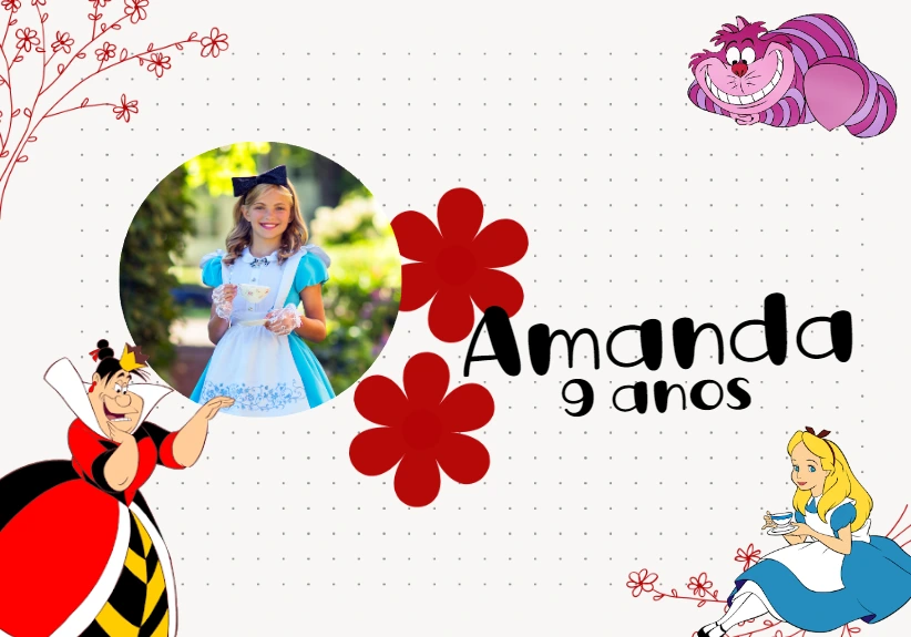 Convite Aniversário Alice no País das Maravilhas com Foto para Editar