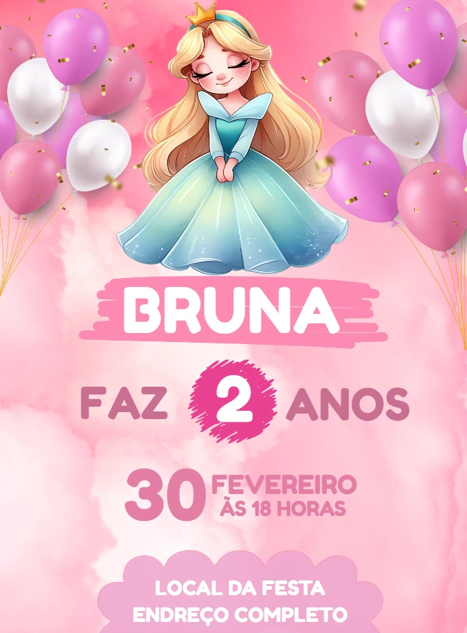 Convite de Aniversário Princesa Aurora para Editar Online