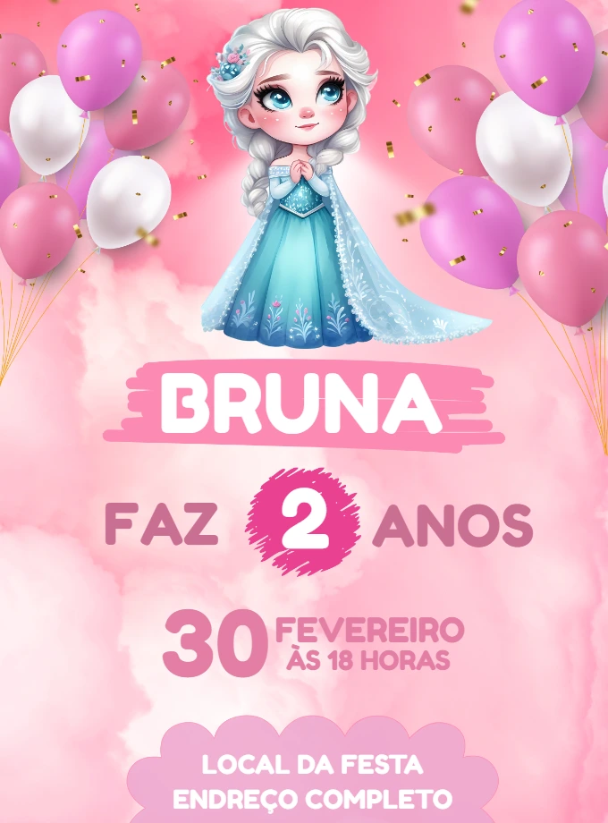 Convite de Aniversário Frozen Elsa Rosa para Editar Online