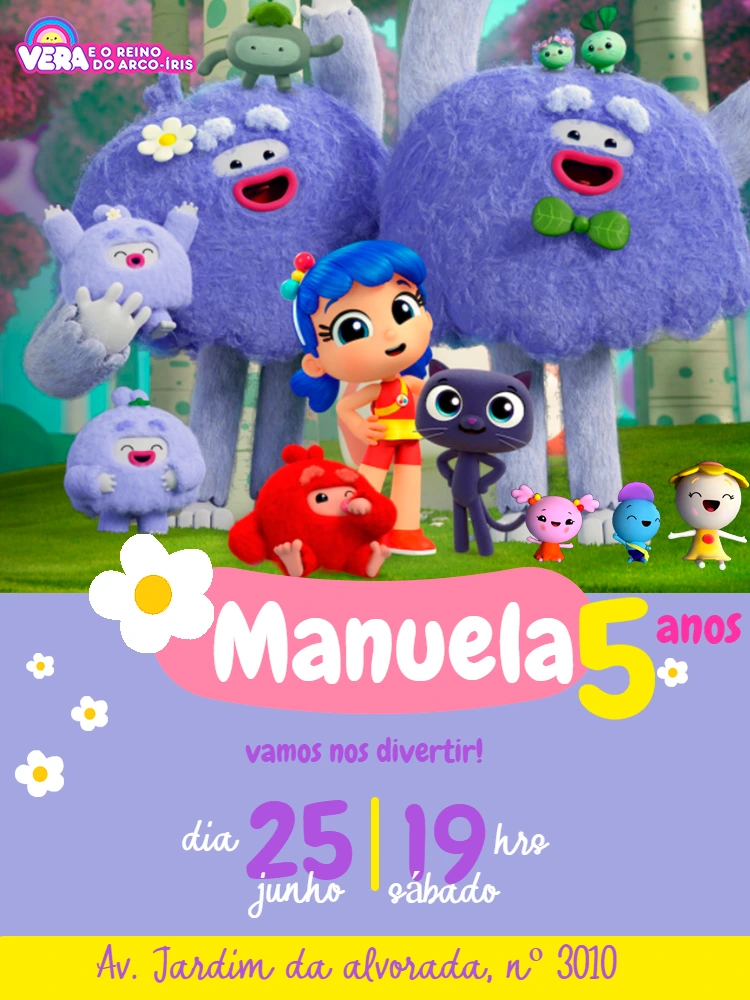 Convite Aniversário Vera e o Reino do Arco-Íris para Editar