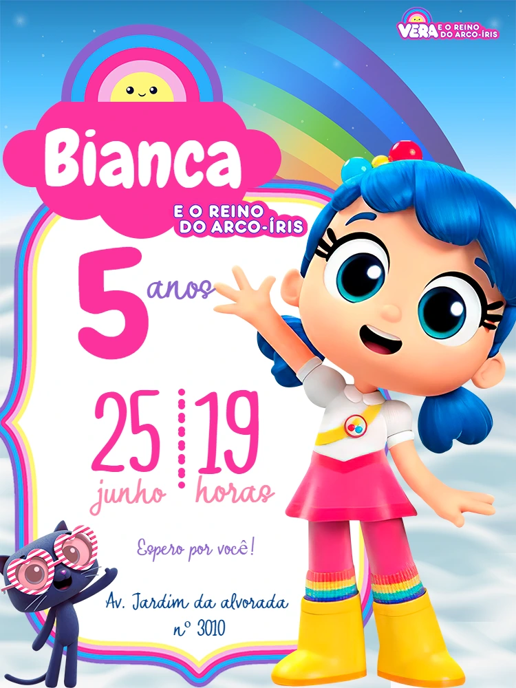Convite Aniversário Vera e o Reino do Arco-Íris para Editar