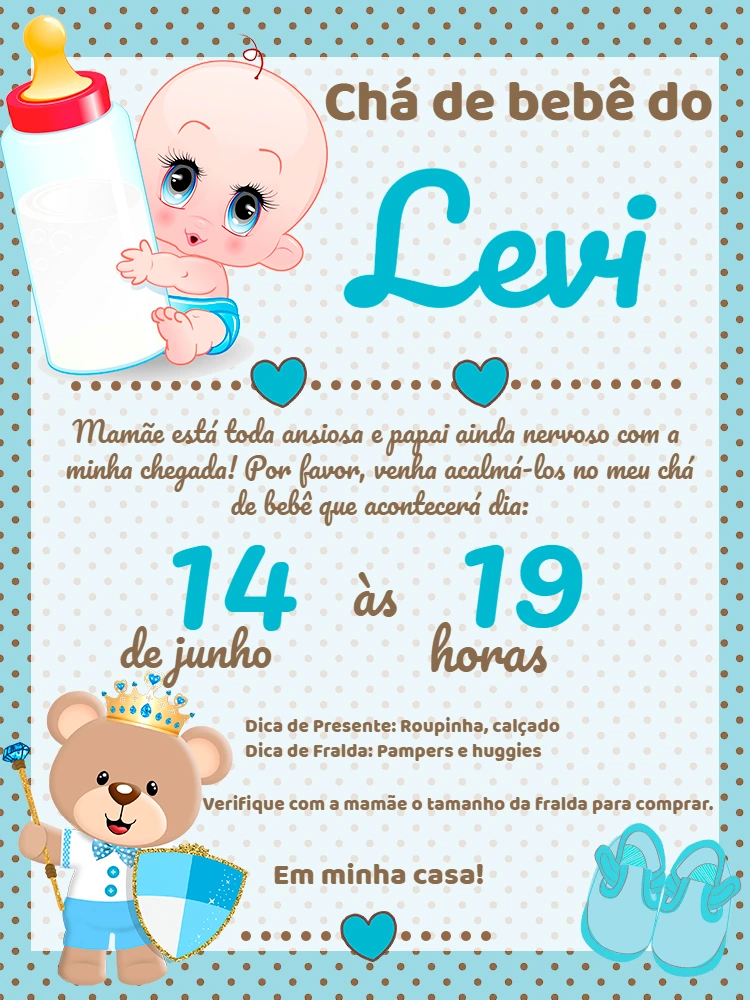 Convite Chá de Bebê Ursinho Príncipe Azul para Editar