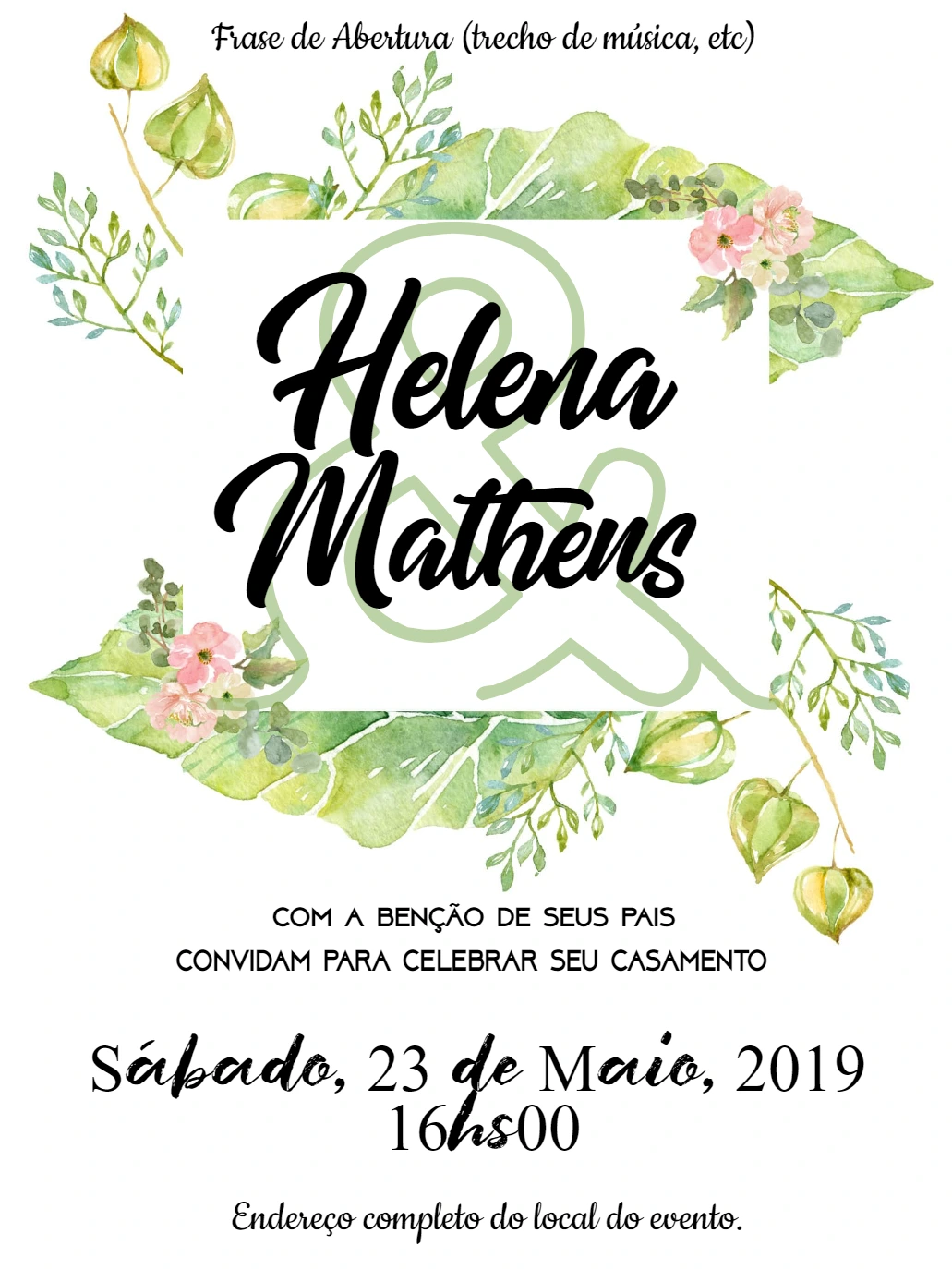 Convite de Casamento Floral Verde para Editar Online