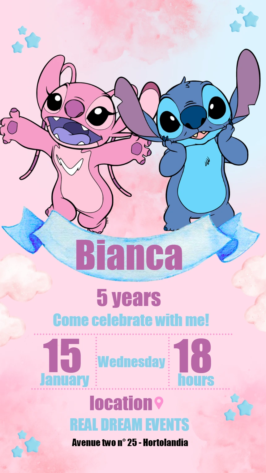 Stitch and Angel Birthday Invitation to Edit Online