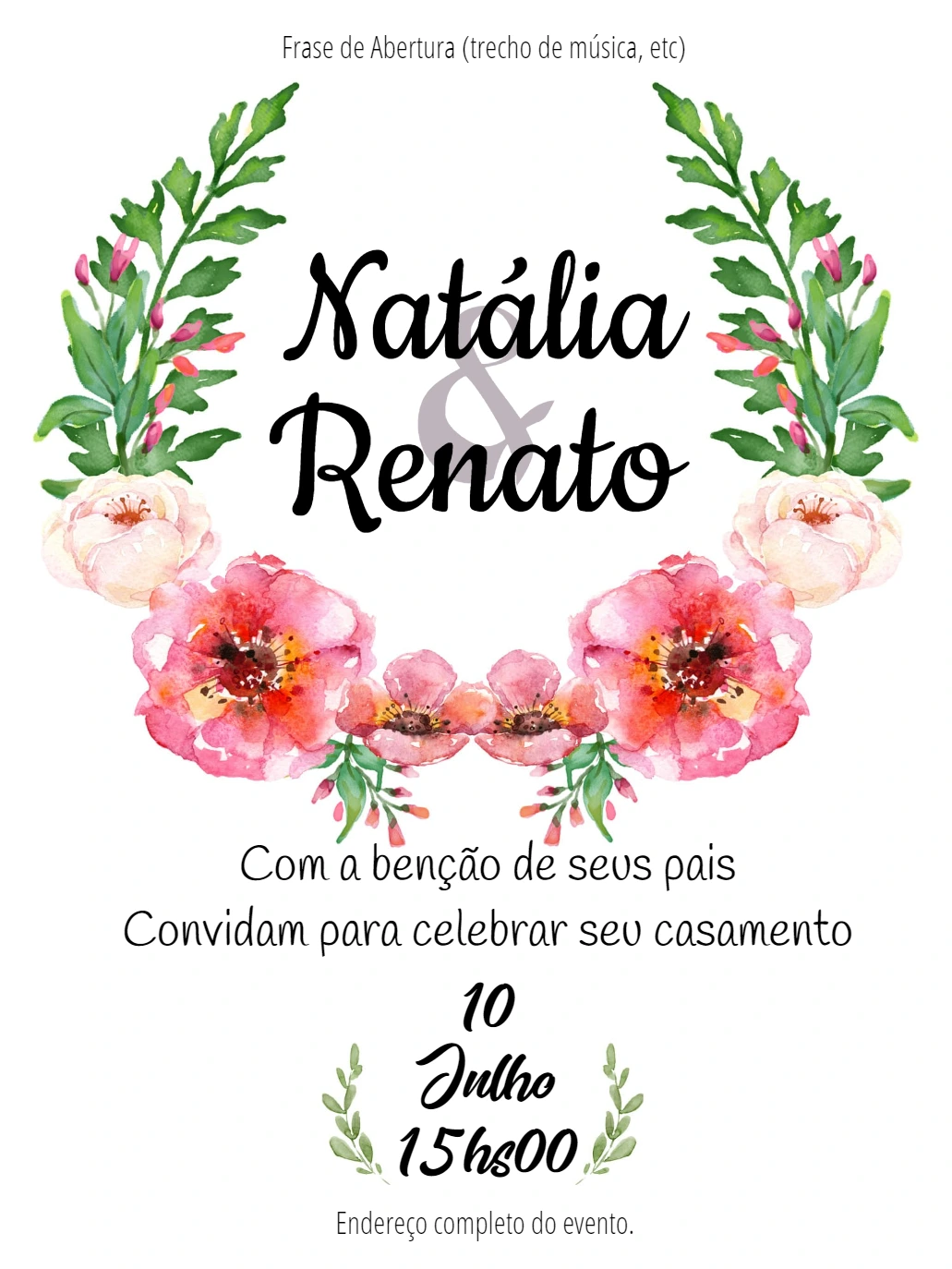 Convite de Casamento Floral Aquarela para Editar Online