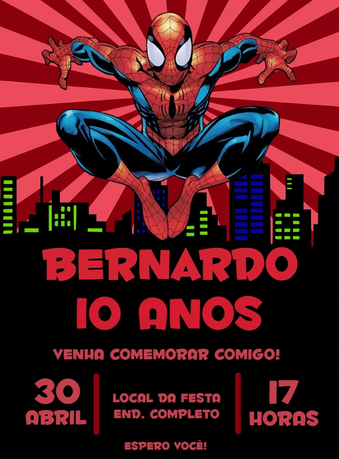 Convite Aniversário Homem-Aranha para Editar Online