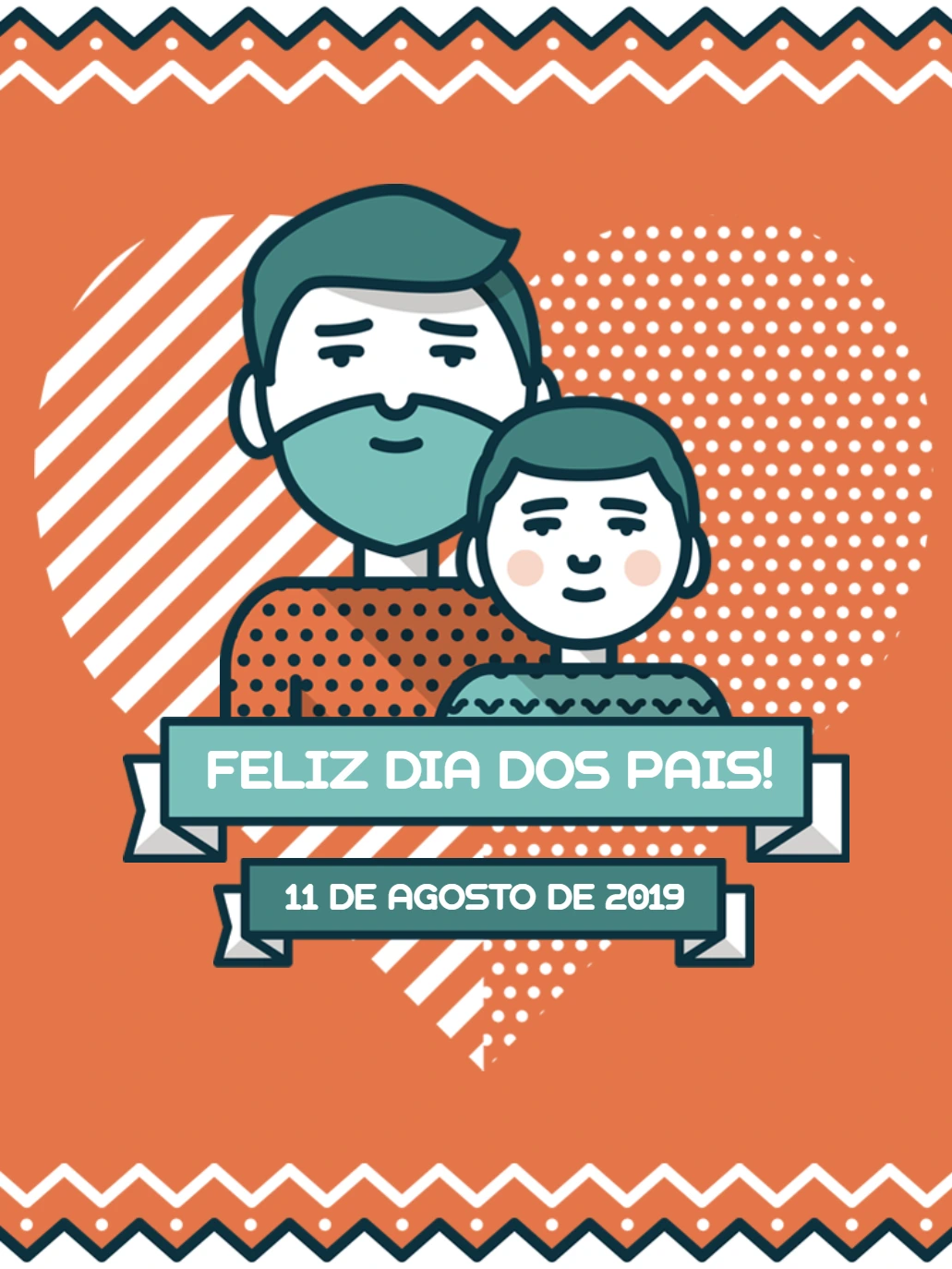 Cartão Dia dos Pais Ilustrado com Pai e Filho para Editar