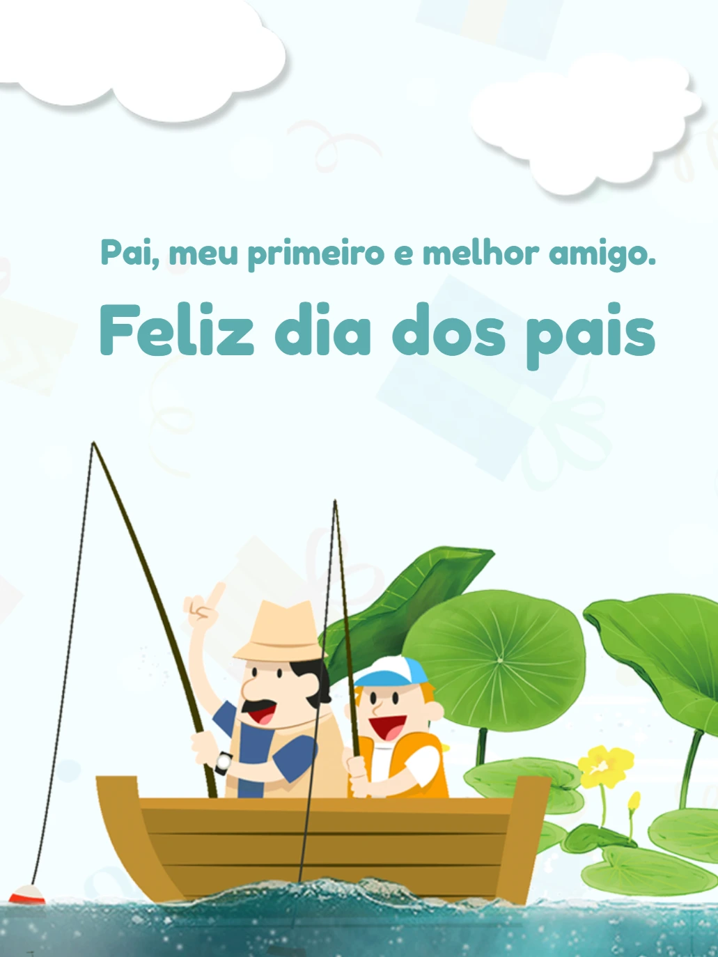 Cartão de Dia dos Pais com Pai e Filho Pescando para Editar