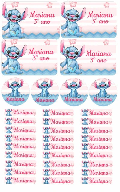 Kit de Etiquetas Escolares Stitch para Editar e Imprimir