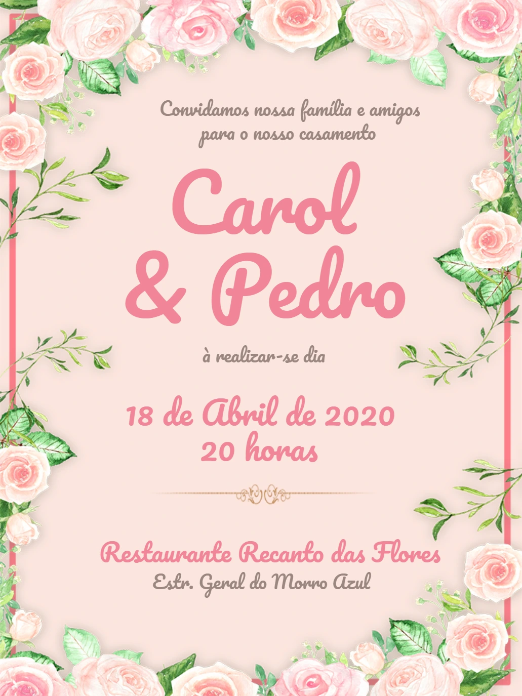 Convite de Casamento Floral com Rosas para Editar Online