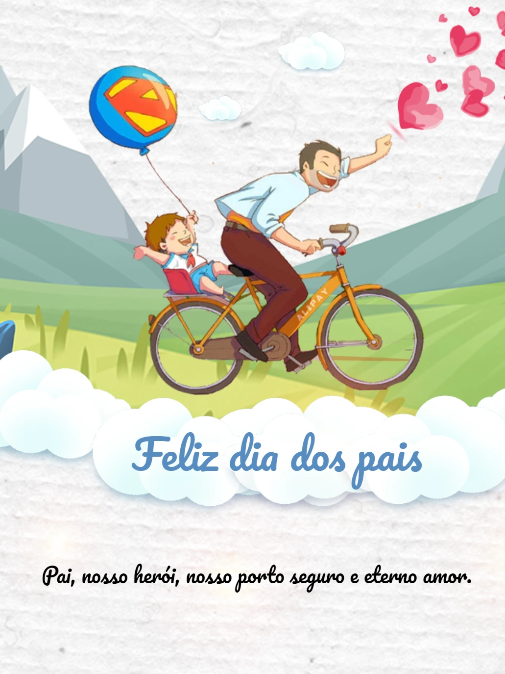 Cartão Dia dos Pais Pai Herói para Editar e Enviar Online