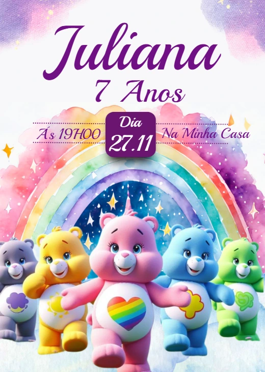 Convite Aniversário Ursinhos Carinhosos para Editar Online