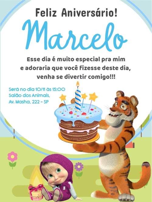 Convite de Aniversário Masha e o Urso para Editar Online
