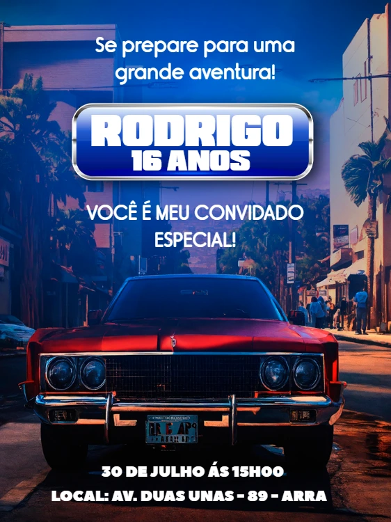 Convite Aniversário Carro Aventura para Editar Online