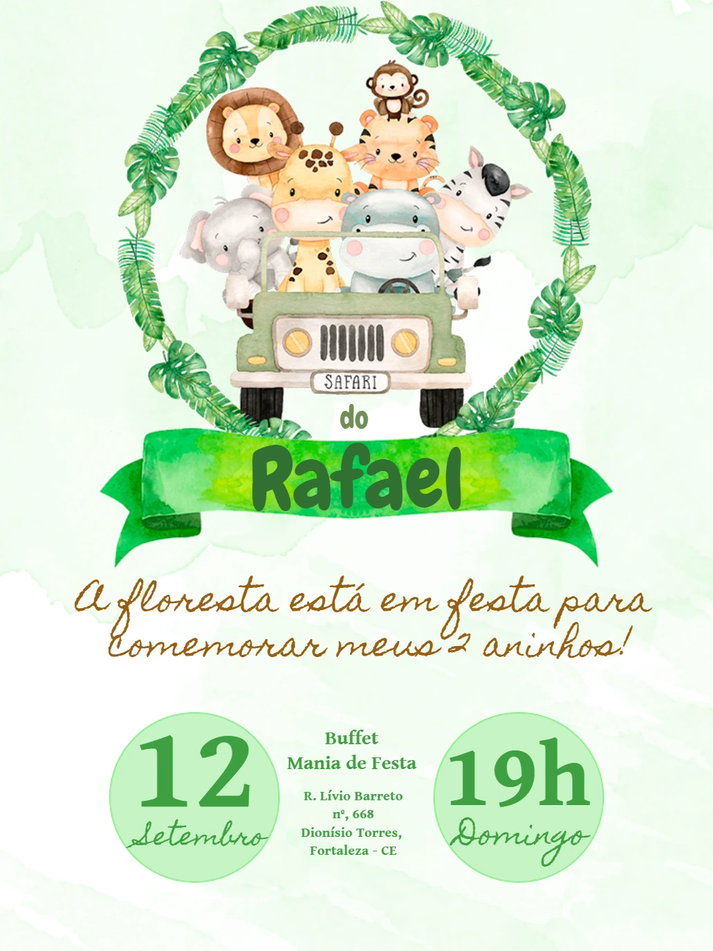 Convite de Aniversário Safari com Animais para Editar Online