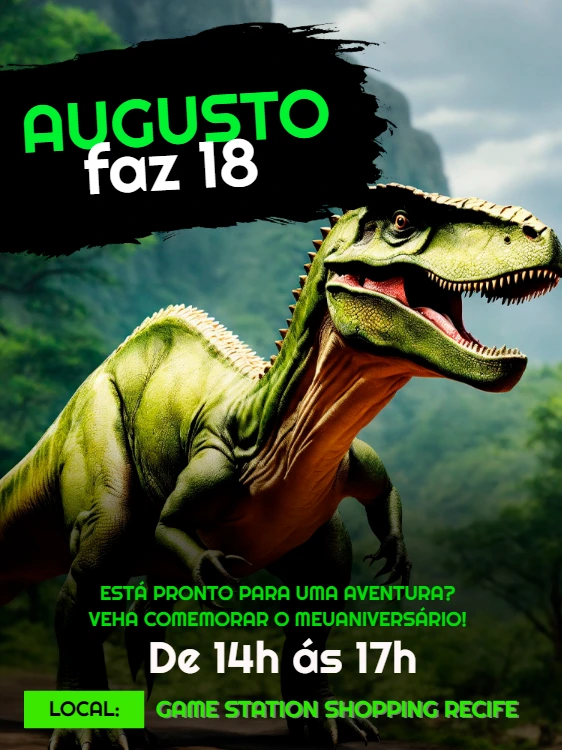 Convite Aniversário Dinossauro Jurássico para Editar Online