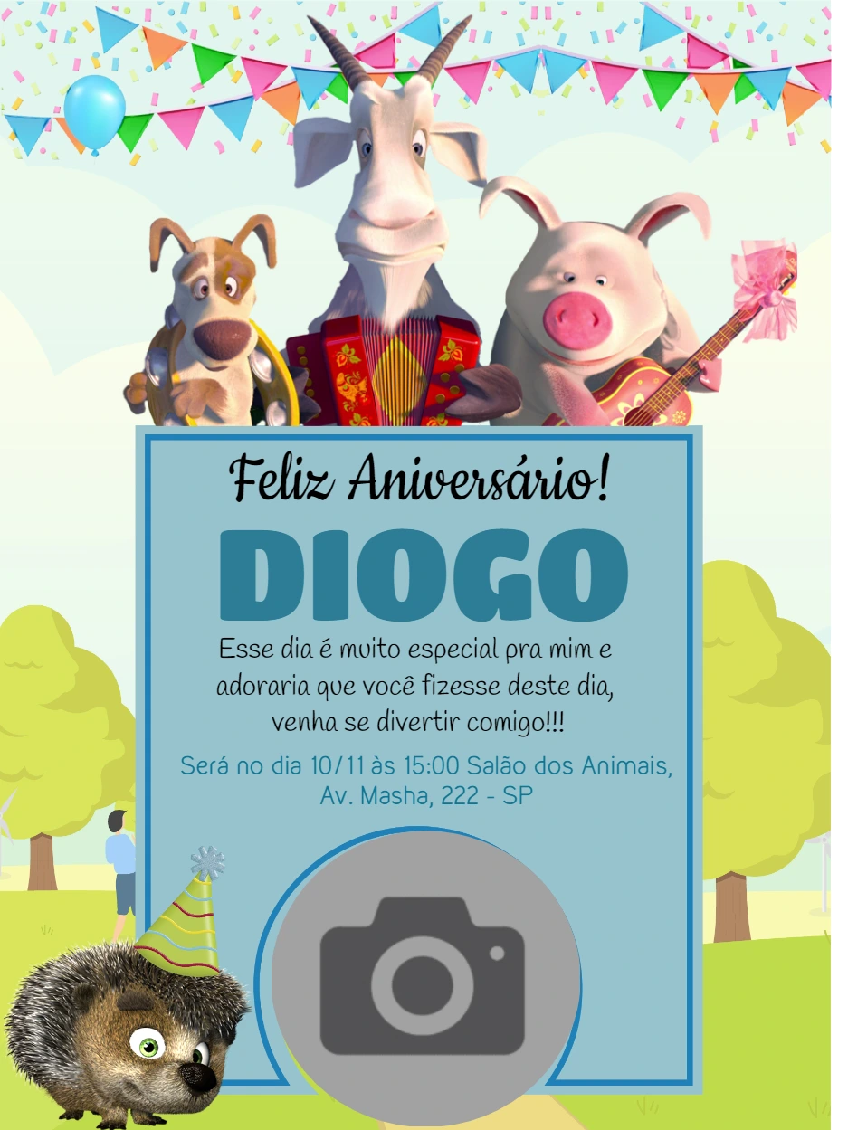 Convite Aniversário Masha e o Urso com Foto para Editar Online