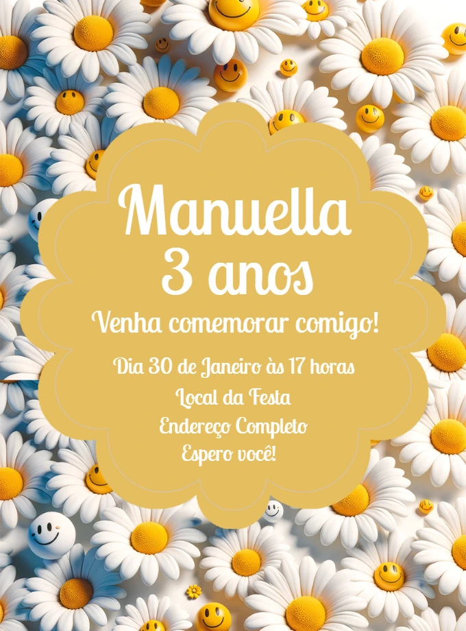 Convite Aniversário Margaridas Sorridentes para Editar Online