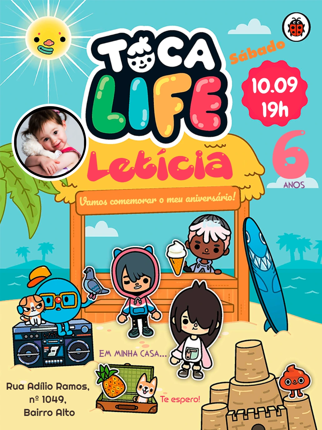 Convite Aniversário Toca Life World com Foto para Editar Online