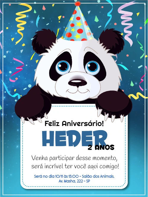 Convite de Aniversário Panda Fofo para Editar Online