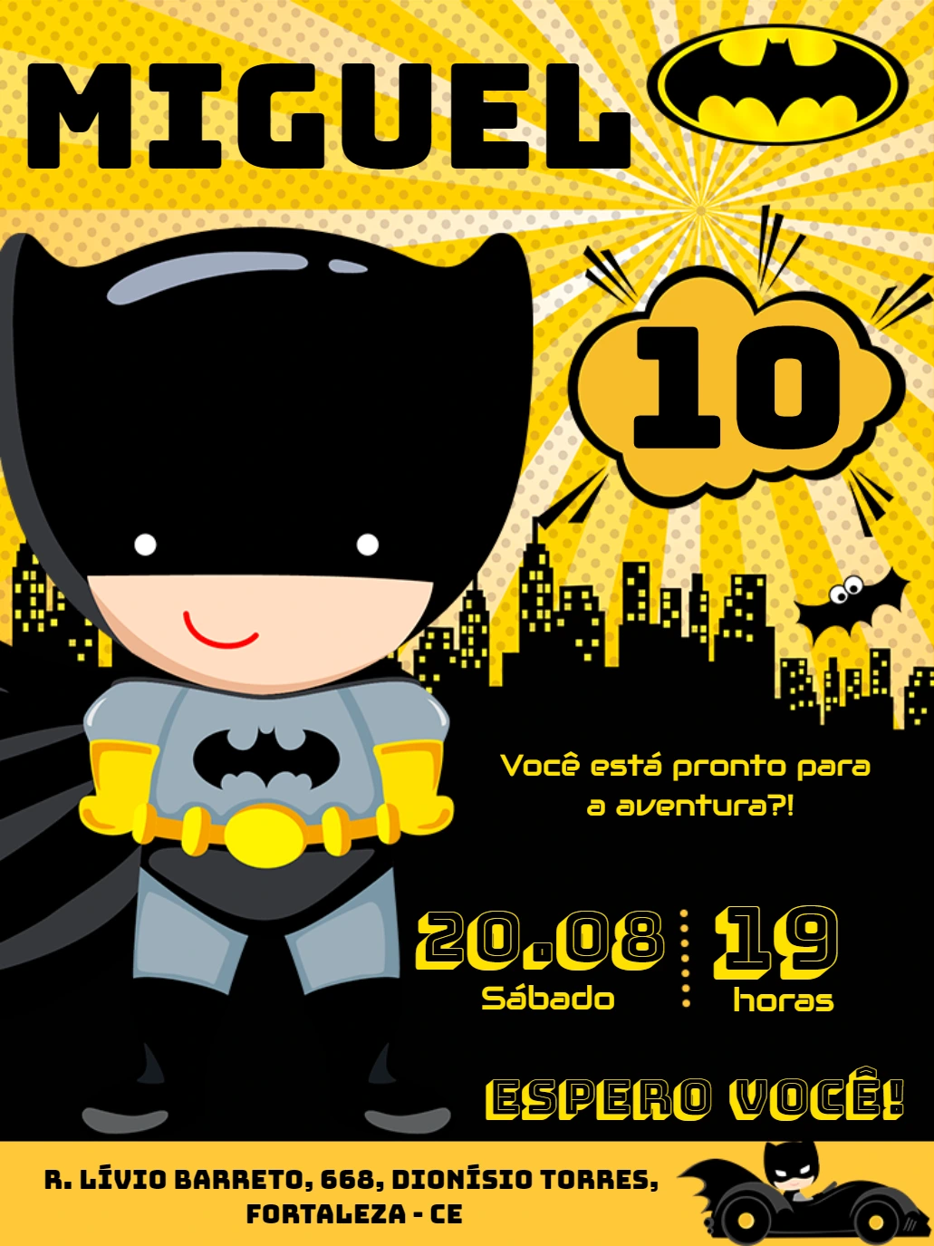 Convite de Aniversário Batman Cute para Editar Online
