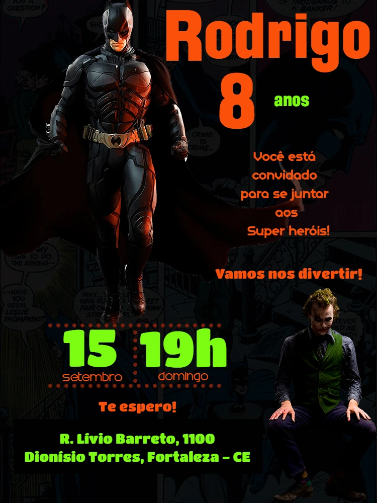 Convite de Aniversário Batman vs Coringa para Editar Online