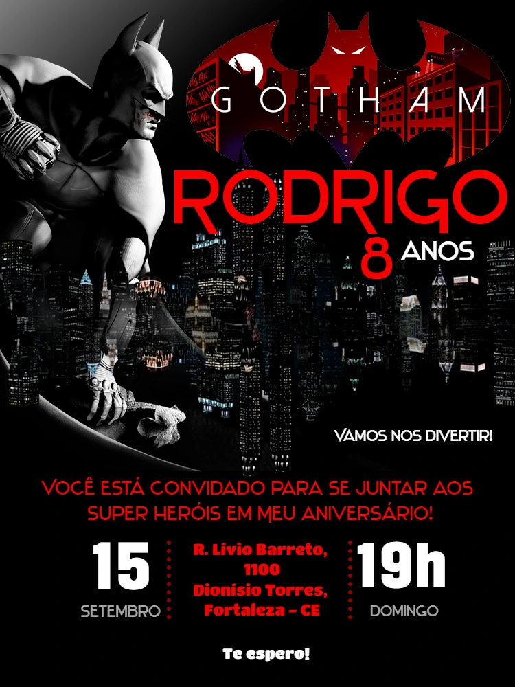 Convite de Aniversário Batman para Editar e Imprimir Online