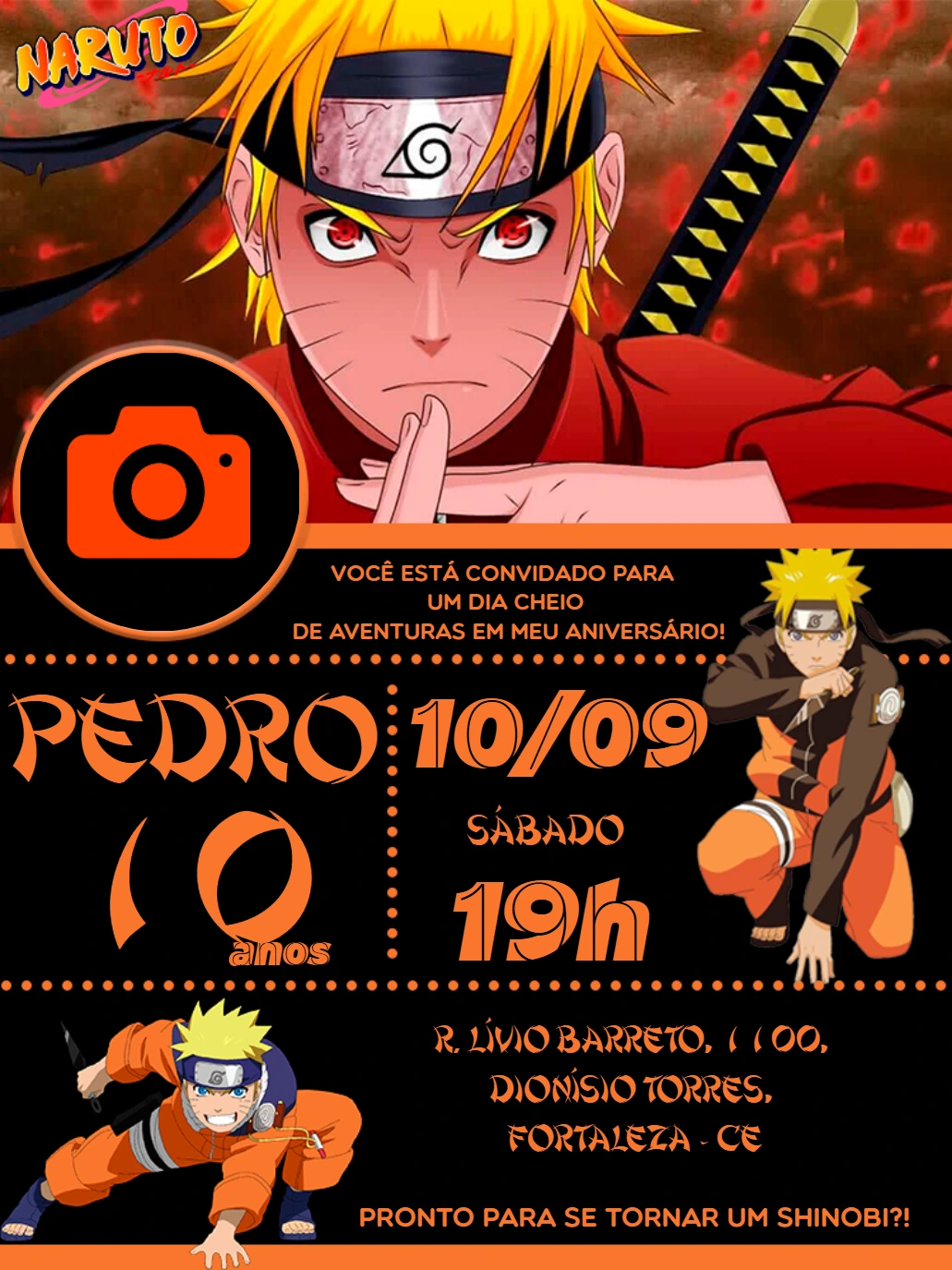 Convite de Aniversário Naruto com Foto para Editar Online