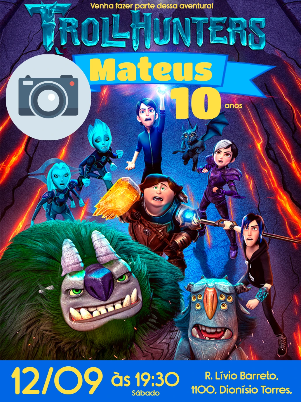 Convite Aniversário Caçadores de Trolls com Foto para Editar