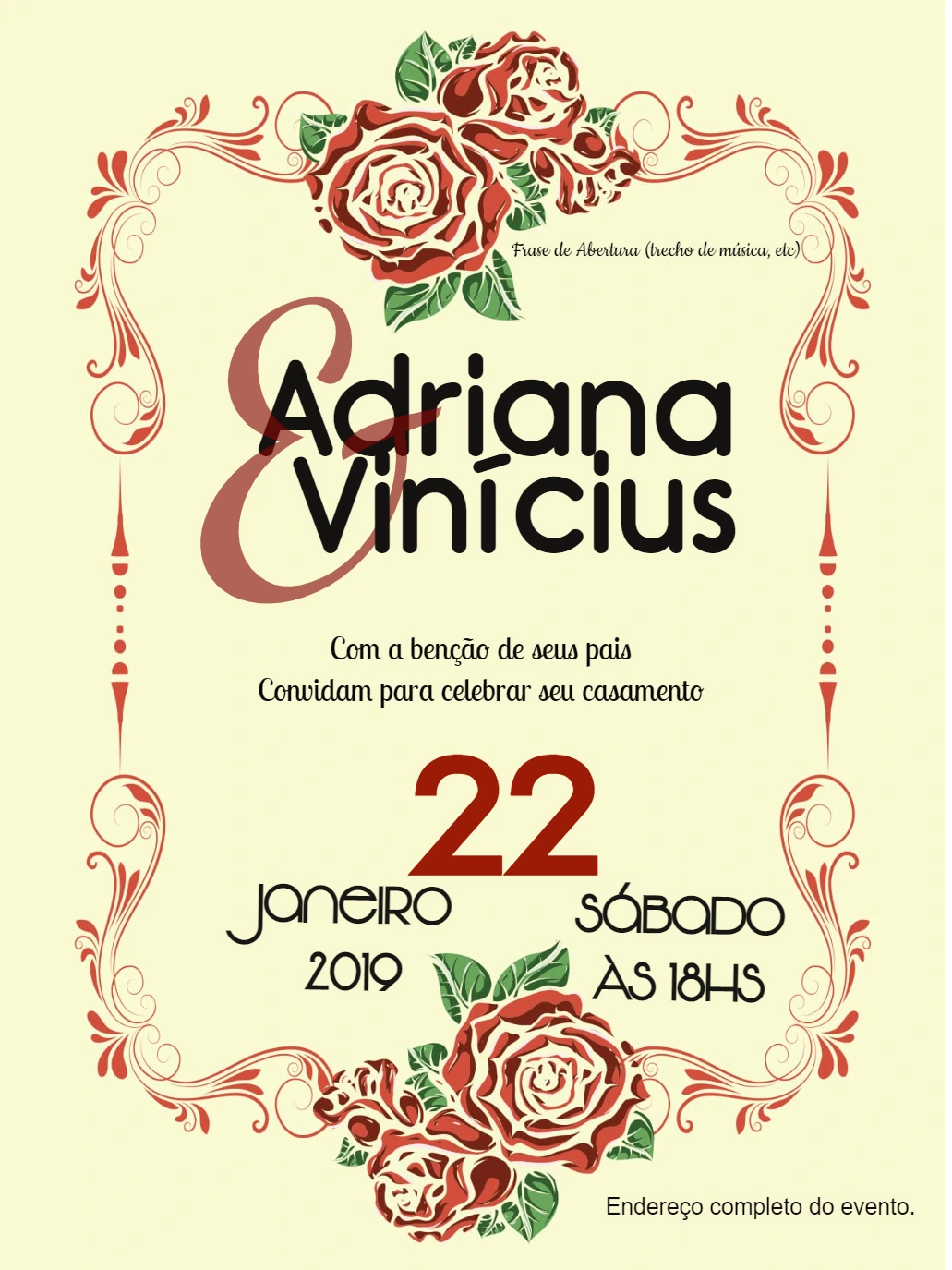 Convite de Casamento Floral Vintage para Editar Online