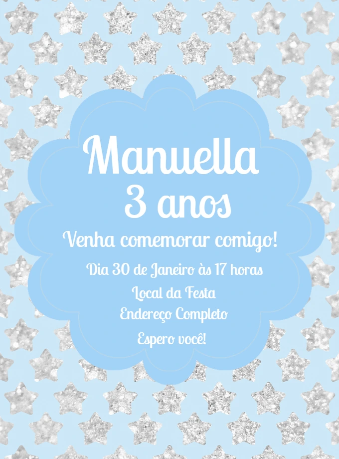 Convite de Aniversário Estrelas Brilhantes para Editar Online