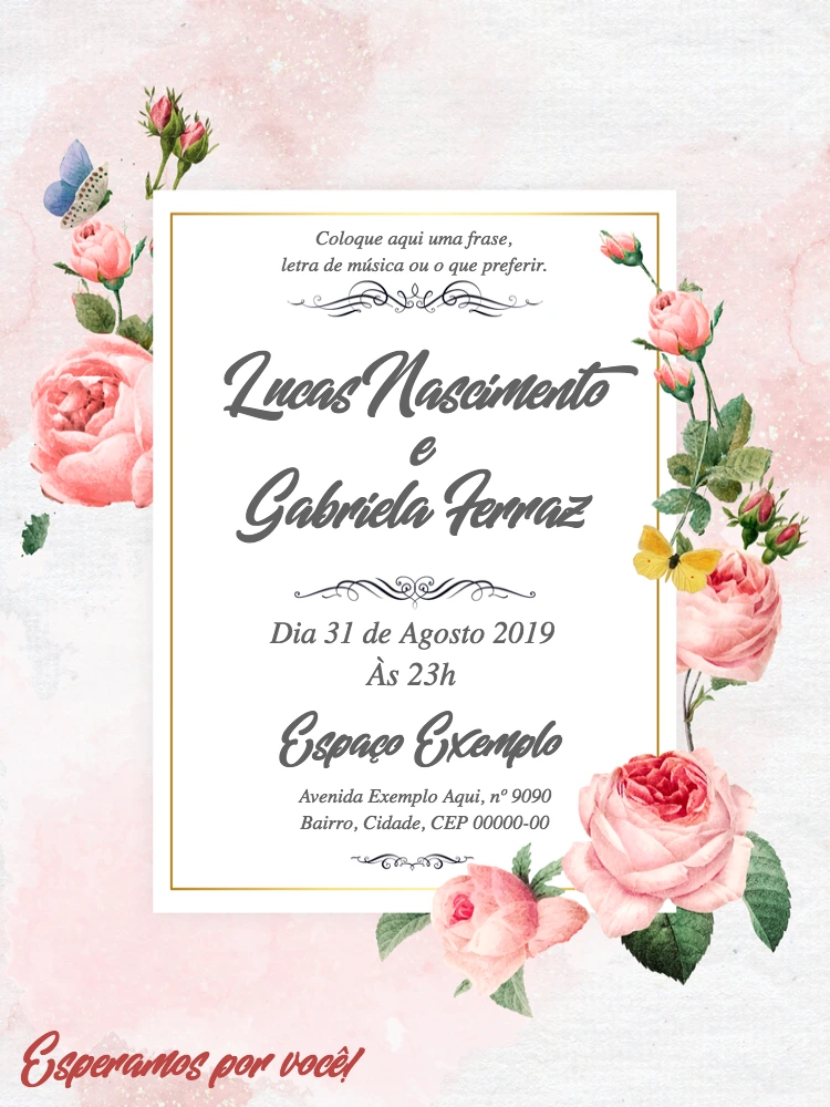 Convite de Casamento Floral com Rosas para Editar Online
