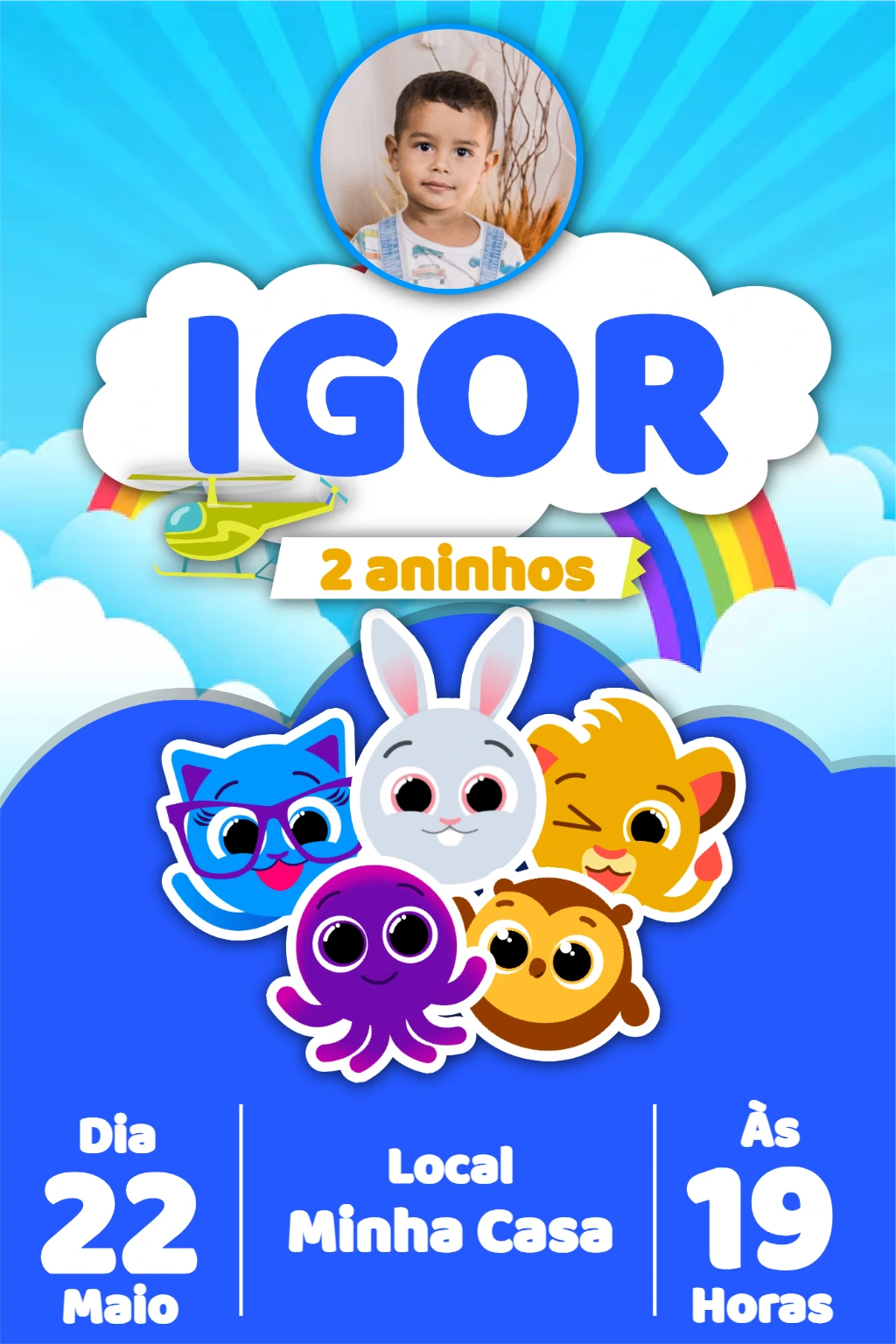 Convite Aniversário Bolofofos com Foto para Editar Online