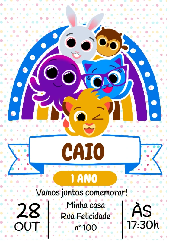 Convite Aniversário Bolofofos Menino para Editar Online