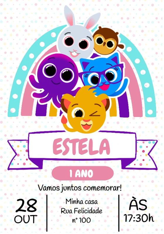 Convite de Aniversário Bolofofos Rosa para Editar Online